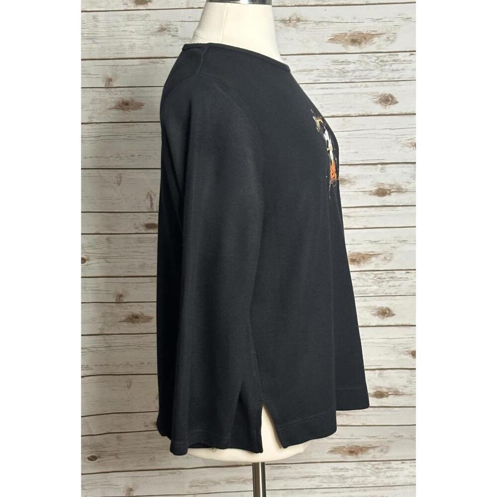 White Stag black ribbed long sleeve Halloween embroidered top Size 18W/20W - Picture 4 of 6